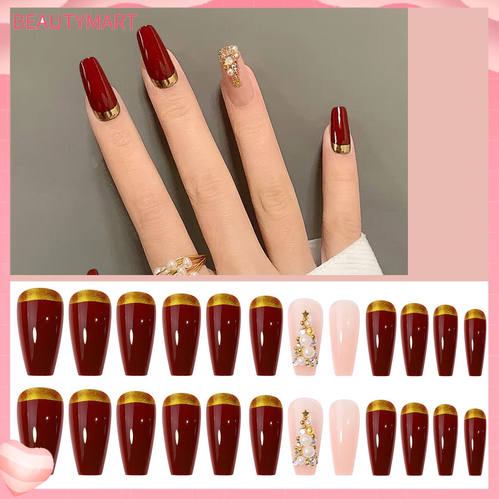 1 Bộ Móng Tay Giả Siêu Mỏng Đính Ngọc Trai Không Gây Hại Cho Trang Trí Móng Tay