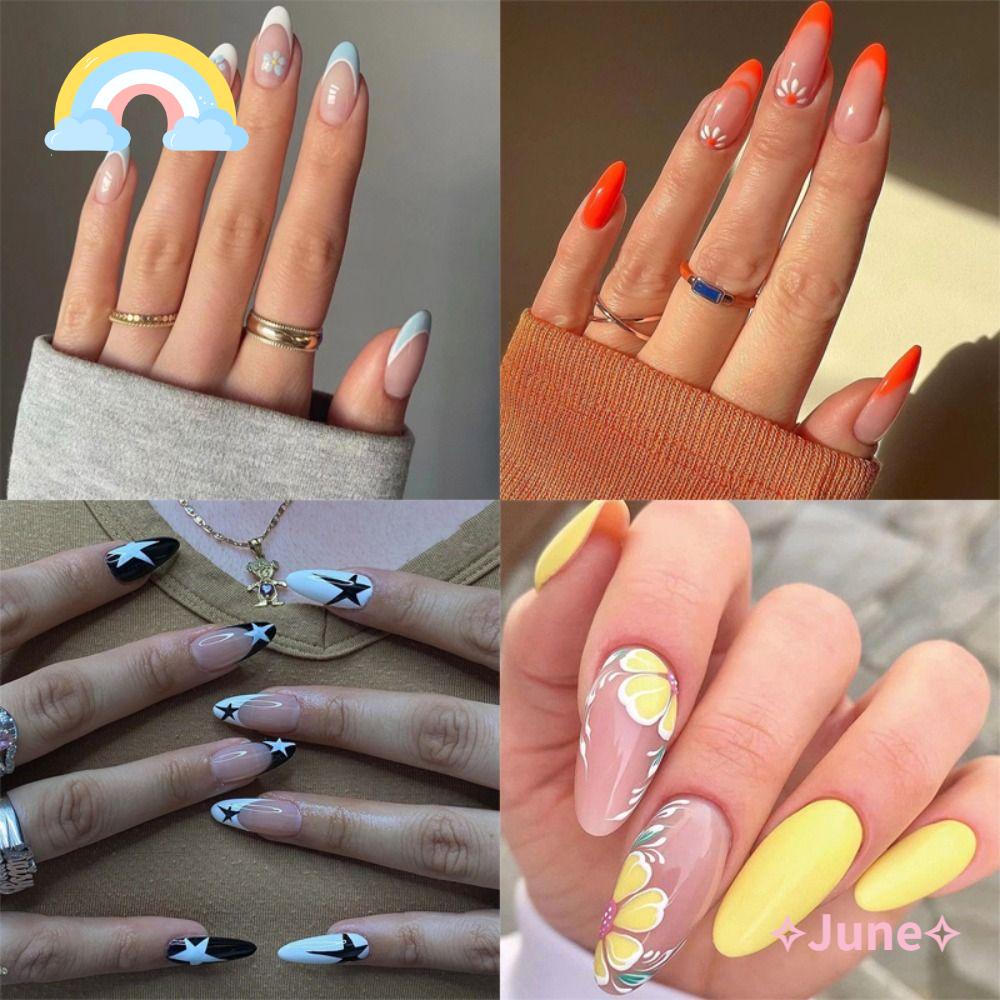 JUNE Móng Tay Giả Đầu Nhọn Có Độ Che Phủ Cao Thời Trang Cho Nữ