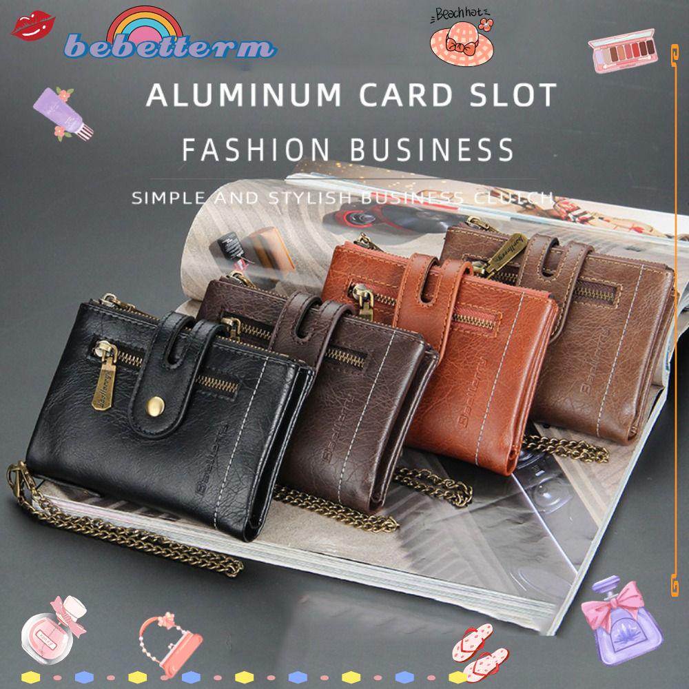 Ví Da PU Màu Trơn 2023 11 Ngăn Đựng Thẻ / Tiền Xu Hai Khóa Kéo Chống Mài Mòn Cho Nam