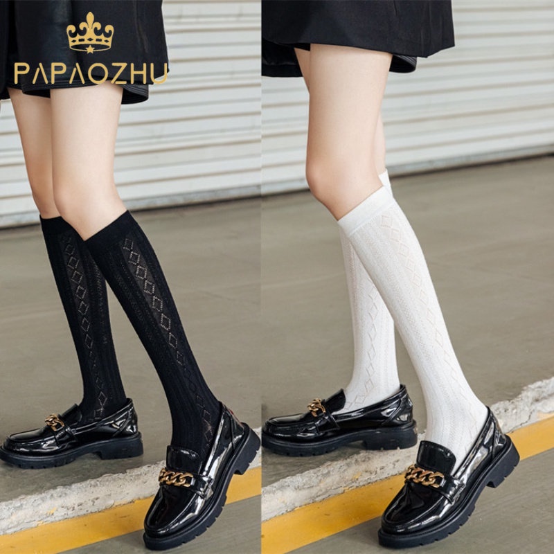We Flower Tất Chân Cổ Cao Phối Ren Trắng Đen Phong Cách Preppy Lolita Thời Trang Xuân Thu Cho Nữ