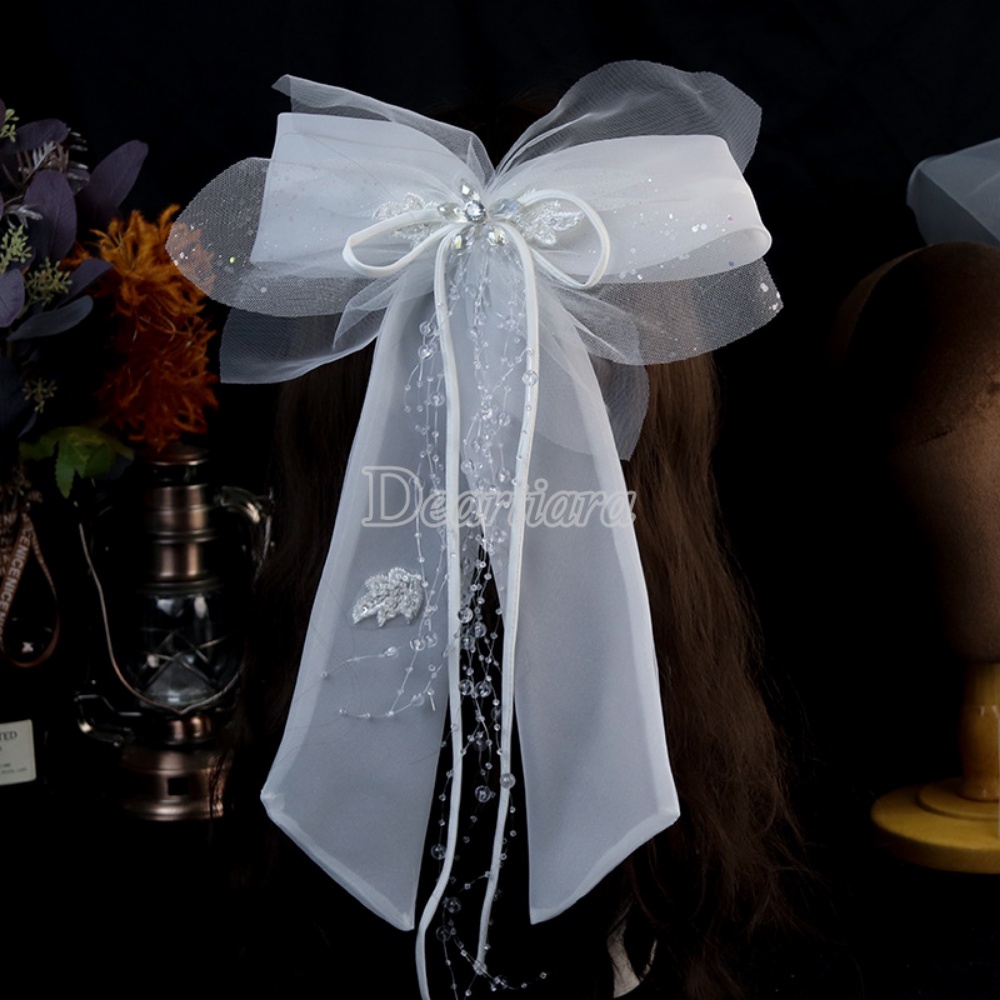 Kẹp Tóc Nơ Phối Tua Rua Đính Hạt Sang Trọng Cho Cô Dâu