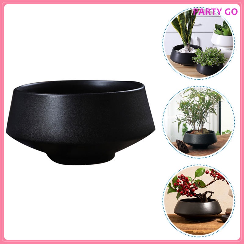 Chậu Gốm Trồng Cây Hình Tròn Màu Đen Kích Thước Lớn Dùng Trong Nhà / Ngoài Trời