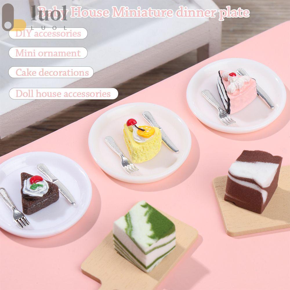 LUOL 1 Bộ Bánh Kem Có Khay Trà Chiều Trang Trí Nhà Búp Bê