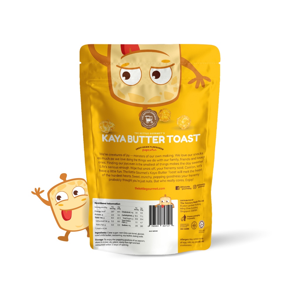 Bắp Rang Bơ Vị Bánh Mì Nướng Kaya Singapore The Kettle Gourmet - Kaya Butter Toast Popcorn 65g / Bich