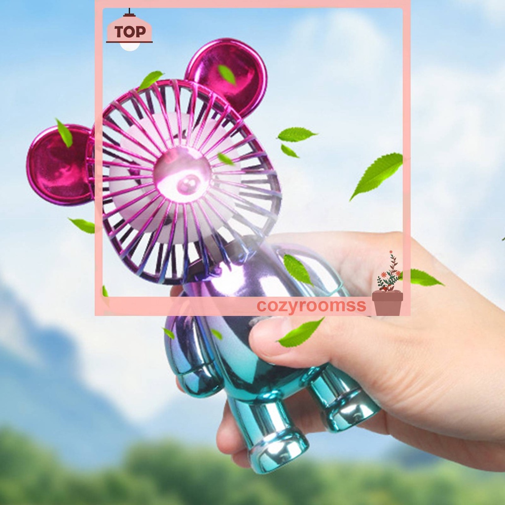 Quạt Mini Để Bàn Làm Mát Cầm Tay 3 Tốc Độ Hình Gấu Graffiti Mạ Điện