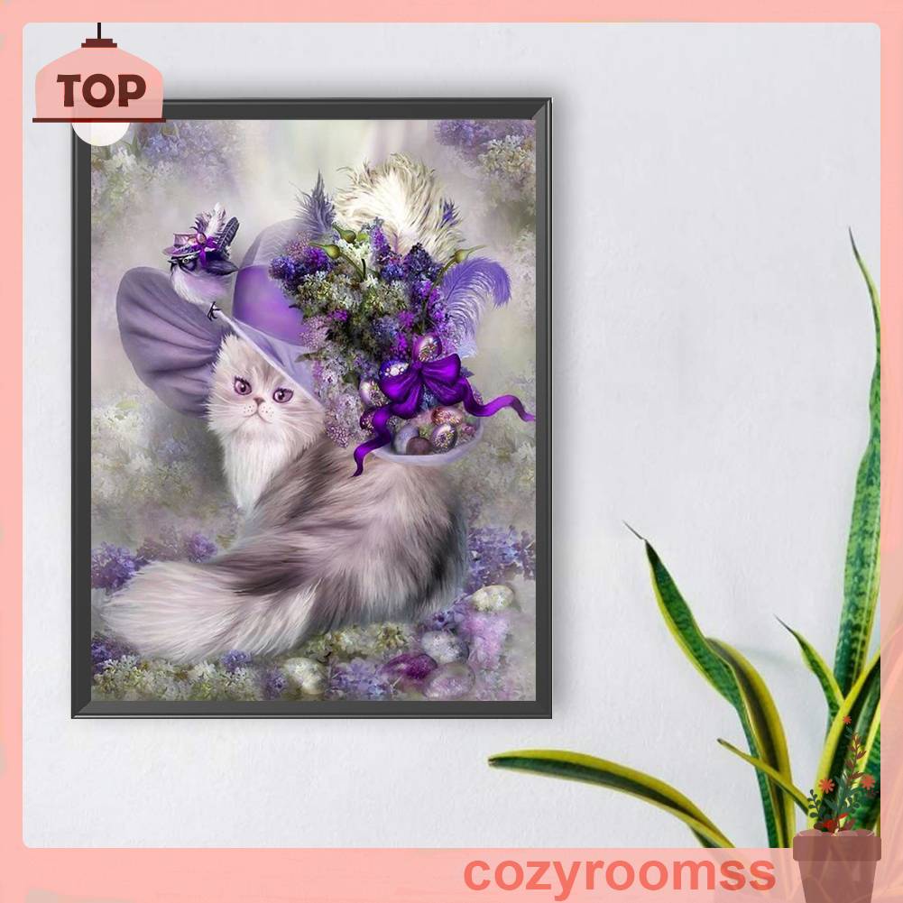 Tranh Đính Đá Kim Cương Toàn Bộ 5D DIY Hình Vẽ Mèo Trang Trí Nhà Cửa