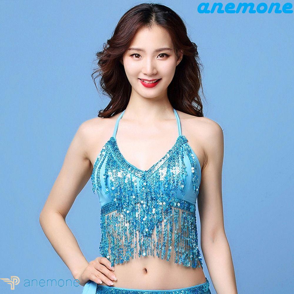 Áo Ngực Hai Dây Tua Rua Đính Kim Sa Bằng Polyester Dành Cho Nữ Biểu Diễn Múa Bụng