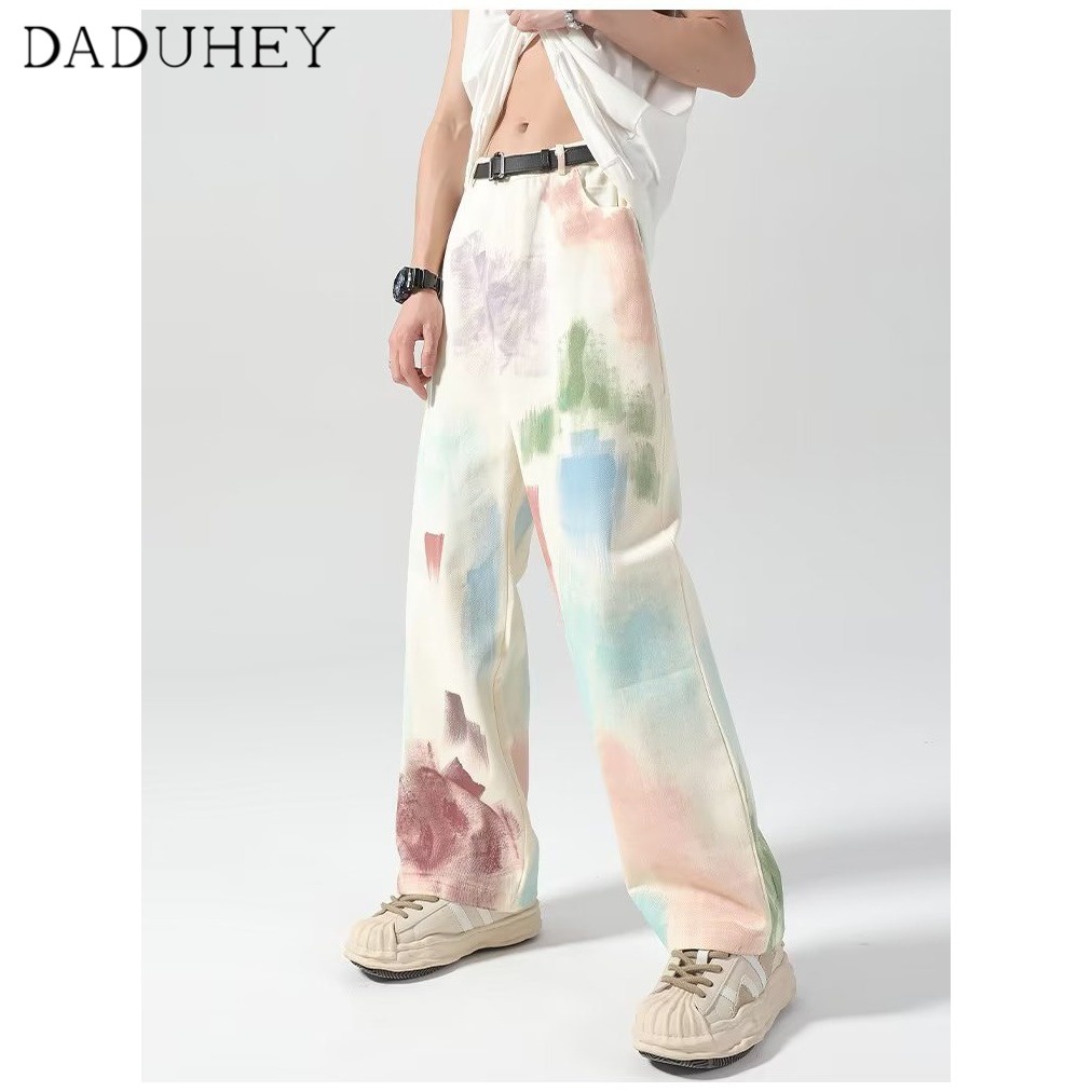 DaDuHey Men's 2023 American Retro High Street Straight Jeans Fashion Brand Loose All-Match Casual Pants