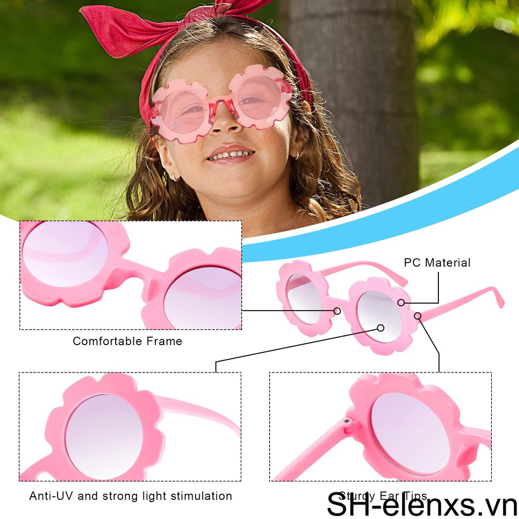 Set 3 Kính Mát Tròng Tròn Họa Tiết Hoa Hoạt Hình Dễ Thương Cho Bé Gái