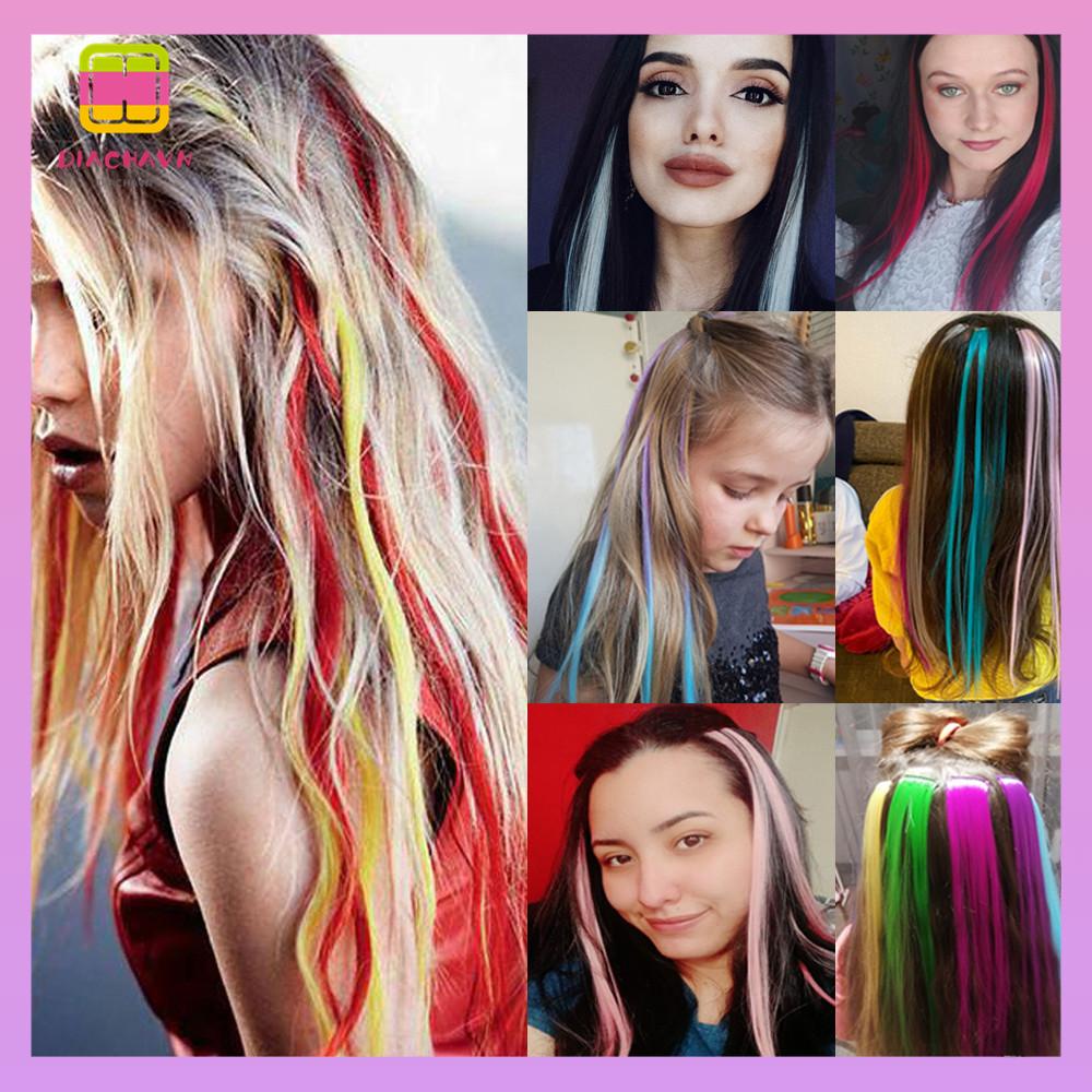 DIACHAVN Tóc Giả Nối Dài Kiểu Kẹp Nhiều Màu Bằng Sợi Tổng Hợp