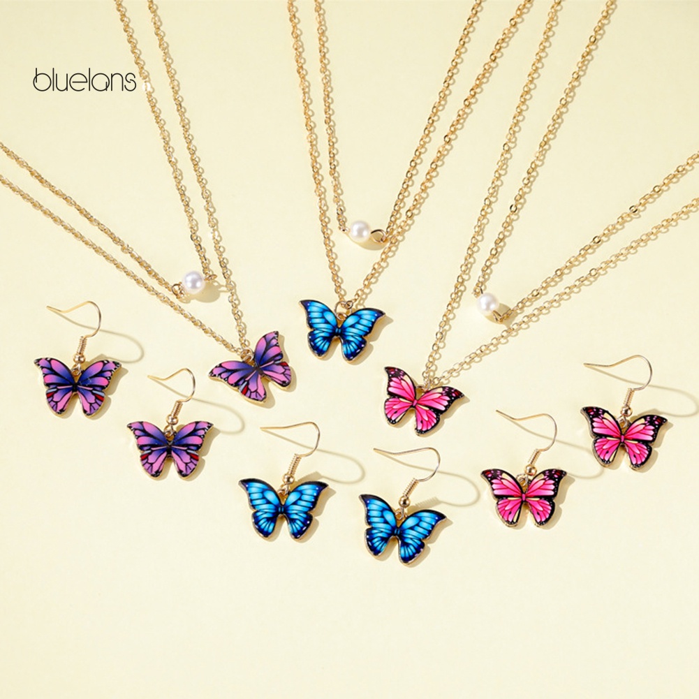 Set 2 Vòng cổ Và Bông Tai 2 Lớp Đính Ngọc Trai Nhân Tạo Thời Trang