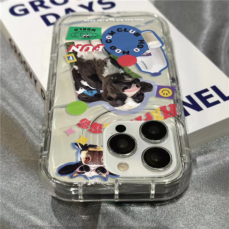 Ốp Điện Thoại Mềm Trong Suốt Họa Tiết Bò Sữa KI08 Cho iPhone14promax 1312 / 11 7 / 8plus xr / sins