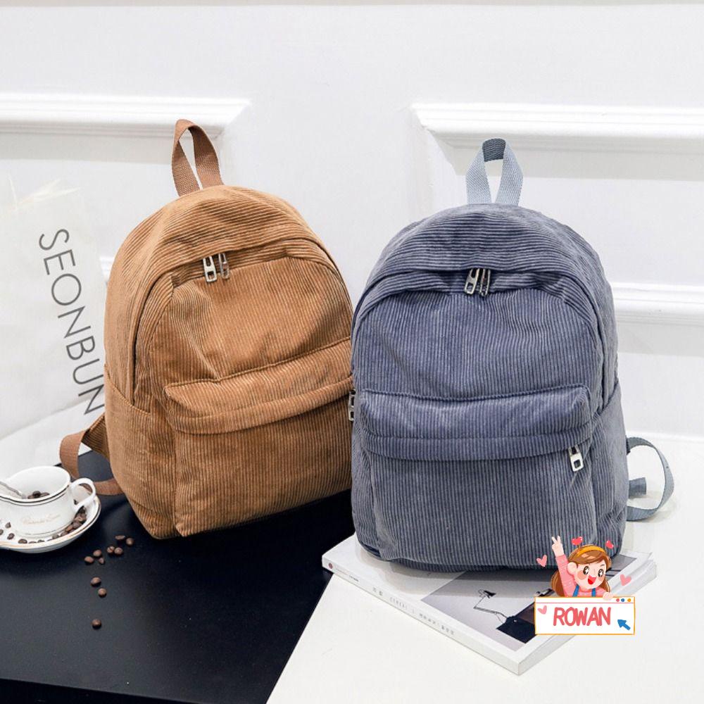 ROWANS Ba Lô Đi Học / Du Lịch Bằng Vải Nhung Kẻ Sọc Nhiều Túi Trọng Lượng Nhẹ