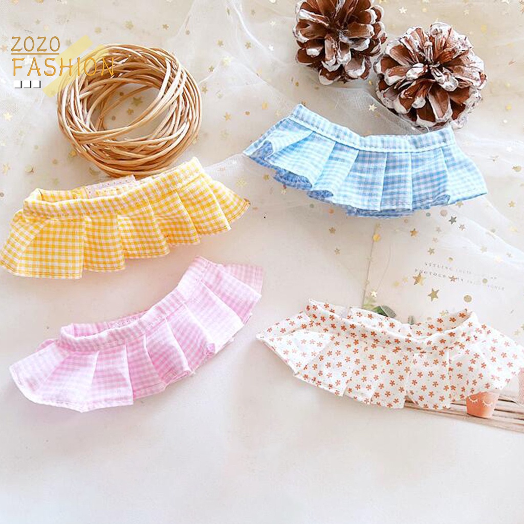 Fasten Băng Quấn Váy Ngắn Xếp Ly In Họa Tiết Caro Mềm Mại Dành Cho Búp Bê 20cm