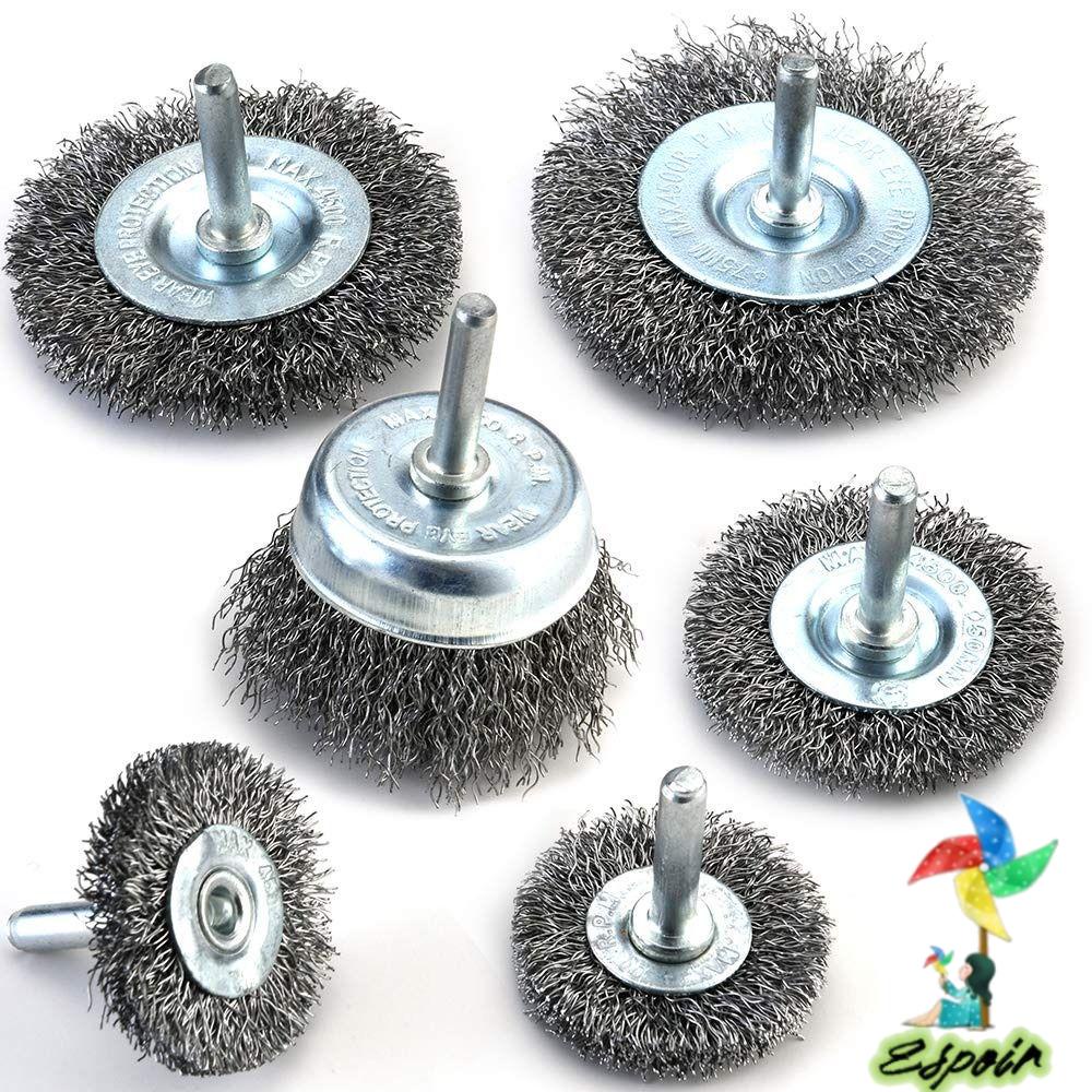 ESPO Set 6 Cọ Sợi Dây Thép Carbon 0.012 Inch Chuyên Dụng Cho Máy Khoan 1 / 4 Inch