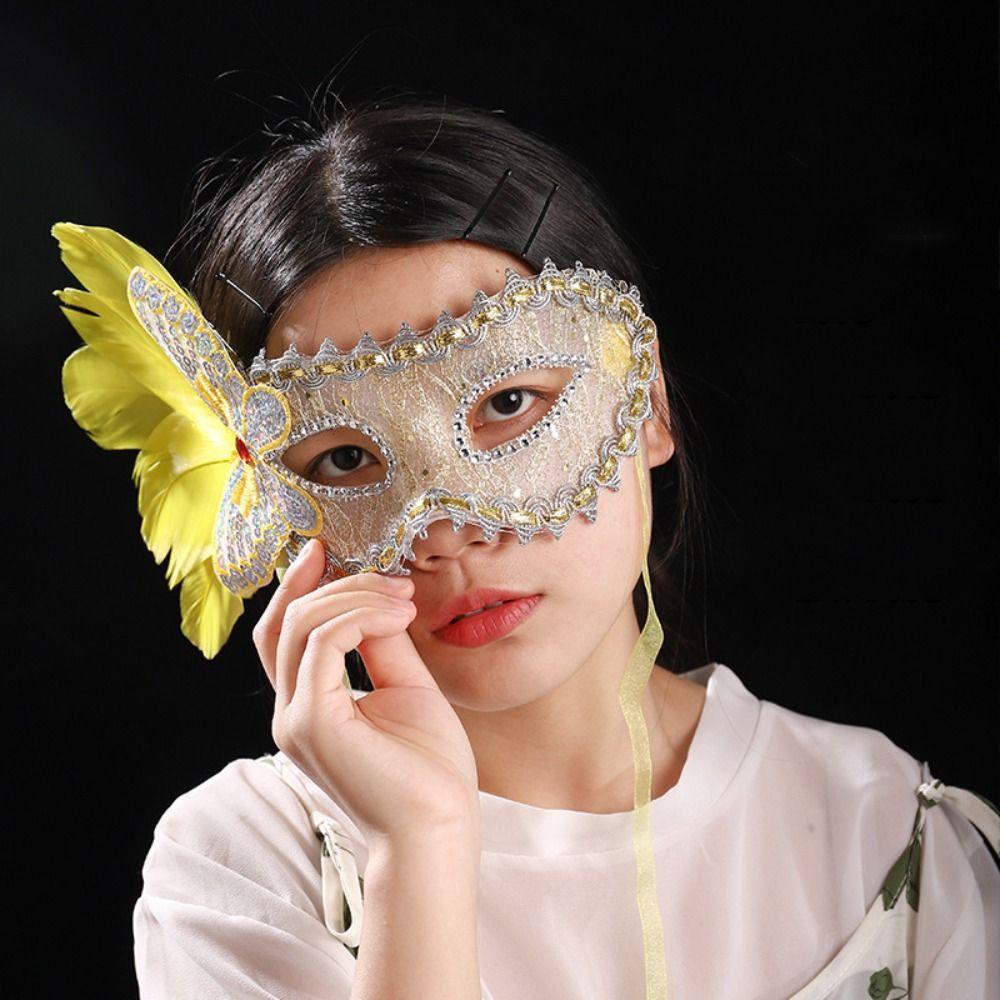 Mặt Nạ Ren Lông Vũ Đính Kim Sa Lấp Lánh Cho Tiệc Hóa Trang