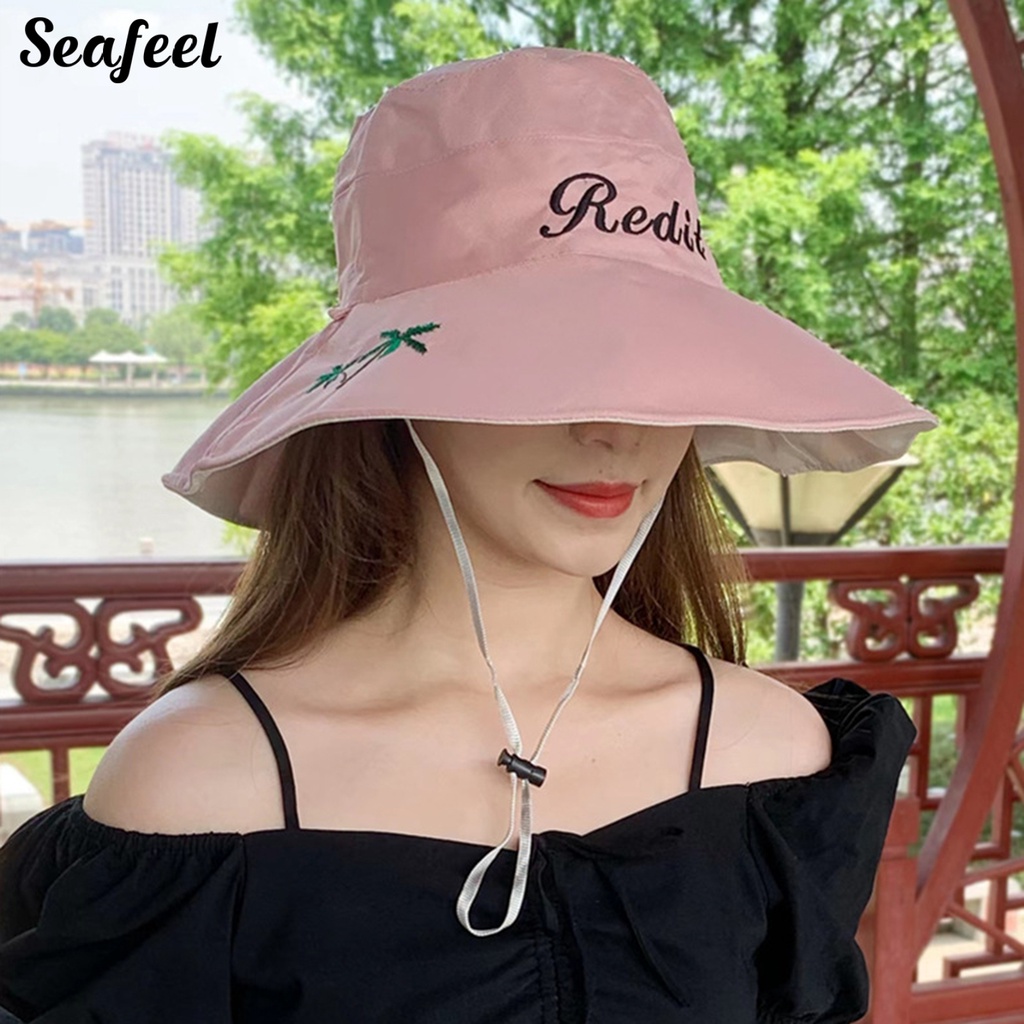 Nón Vành Tròn Dây Rút In Chữ Thời Trang Nữ