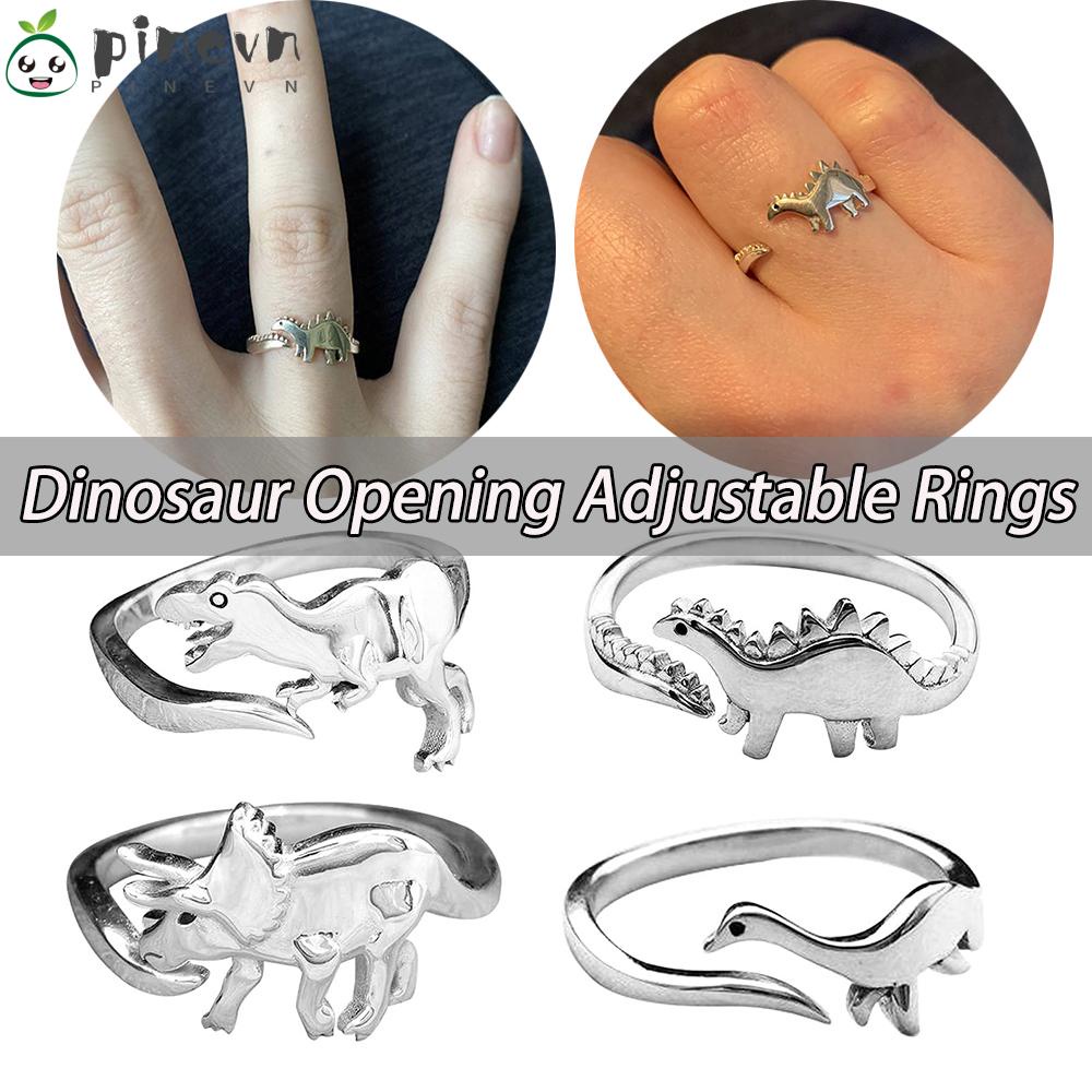 PINEVN Nhẫn Hình Khủng Long Triceratops Mở Có Thể Điều Chỉnh Cho Nữ
