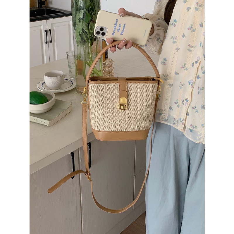Túi Xách Bucket Đan Cói Thời Trang Hàn Quốc 2023 Cho Nữ