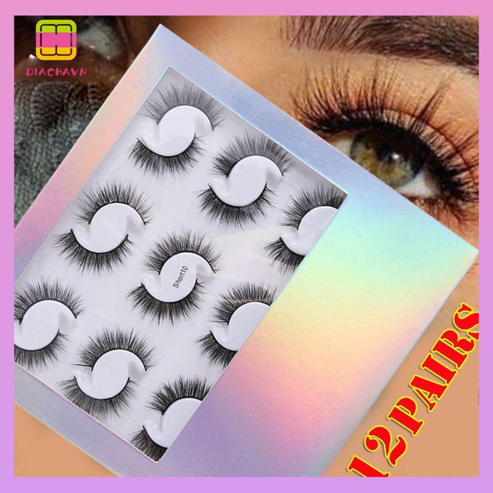 DIACHAVN Set 12 Cặp Lông Mi Giả Bằng Cotton Tự Nhiên Handmade