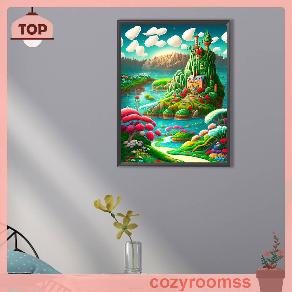 Tranh Đính Đá Kim Cương Toàn Bộ 5D DIY Hình Hòn Đảo Dùng Trang Trí Nhà