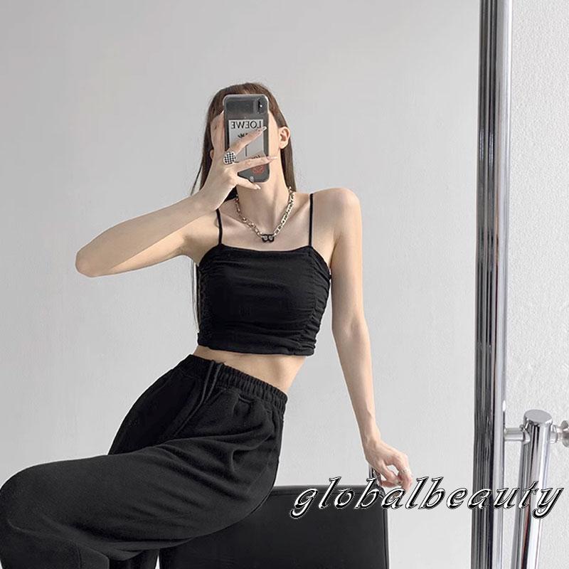 Áo Croptop Hai Dây Có Mút Đệm Màu Trơn Thời Trang Mùa Hè Dành Cho Nữ