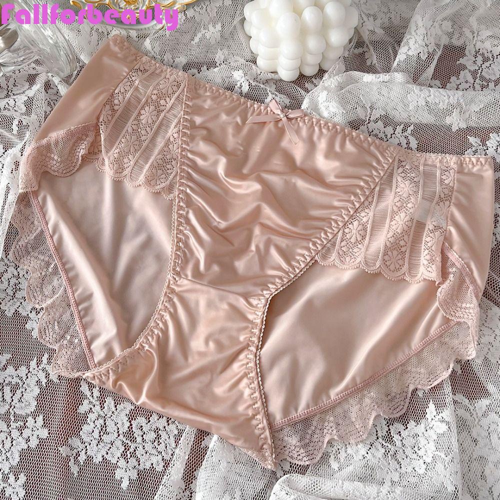 Quần Lót Lụa Satin Mềm Mại Lưng Vừa Phối Ren Gợi Cảm Cho Nữ