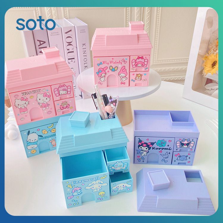 ♫ Sanrio Student Desktop Pen Chủ Dễ Thương Kuromi Melody Cinnamoroll Ins Girl Heart Đồ Trang Sức đa Chức Năng Hộp Lưu Trữ đồ Lặt Vặt Hộp Lưu Trữ để Làm Quà Tặng