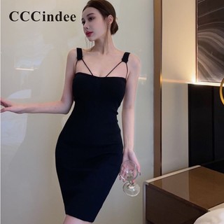 CCCindee Nữ Thời Trang Mới Màu Trơn Gợi Cảm Cắt Thấp Slim Fit Đầm