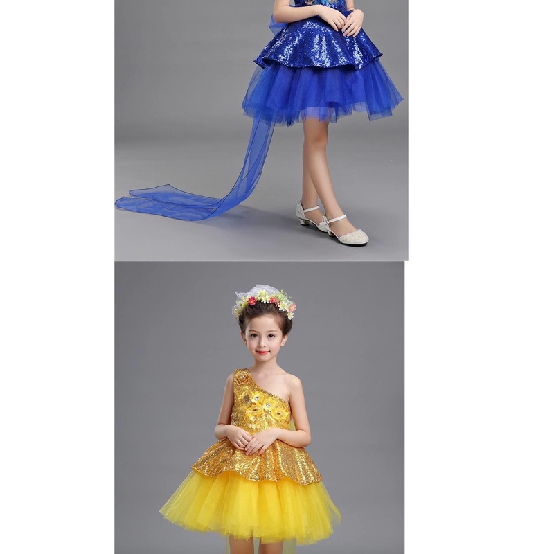 Đầm Công Chúa Nhảy Múa Lộng Lẫy Đính Kim Sa Lấp Lánh Cho Bé Gái Mẫu Giáo