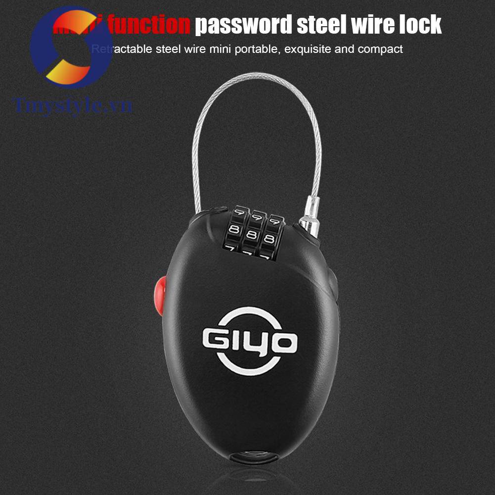 Ổ Khóa Xe Đạp 3 Chữ Số Dây Thép 2 Feet Có Thể Thu Gọn