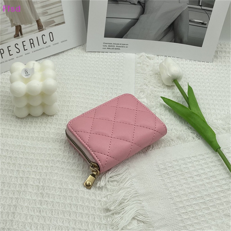 {Ffsd} Ví Ngắn Đựng Tiền Xu Thẻ Bằng Da PU Thêu Họa Tiết Hình Thoi Có Dây Kéo Thời Trang Cho Nữ * Hàng Bán