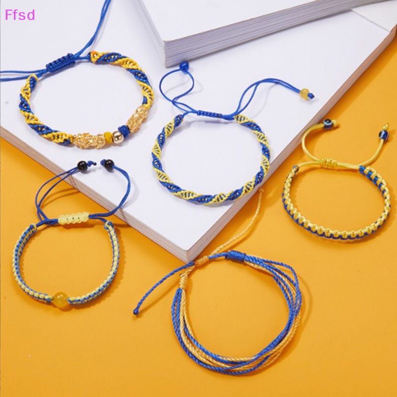 {Ffsd} Vòng Tay Dây Bện Gắn Mặt Hình Lá Cờ Màu Xanh Dương / Vàng Làm Thủ Công Cho Nam Và Nữ Bán Chạy
