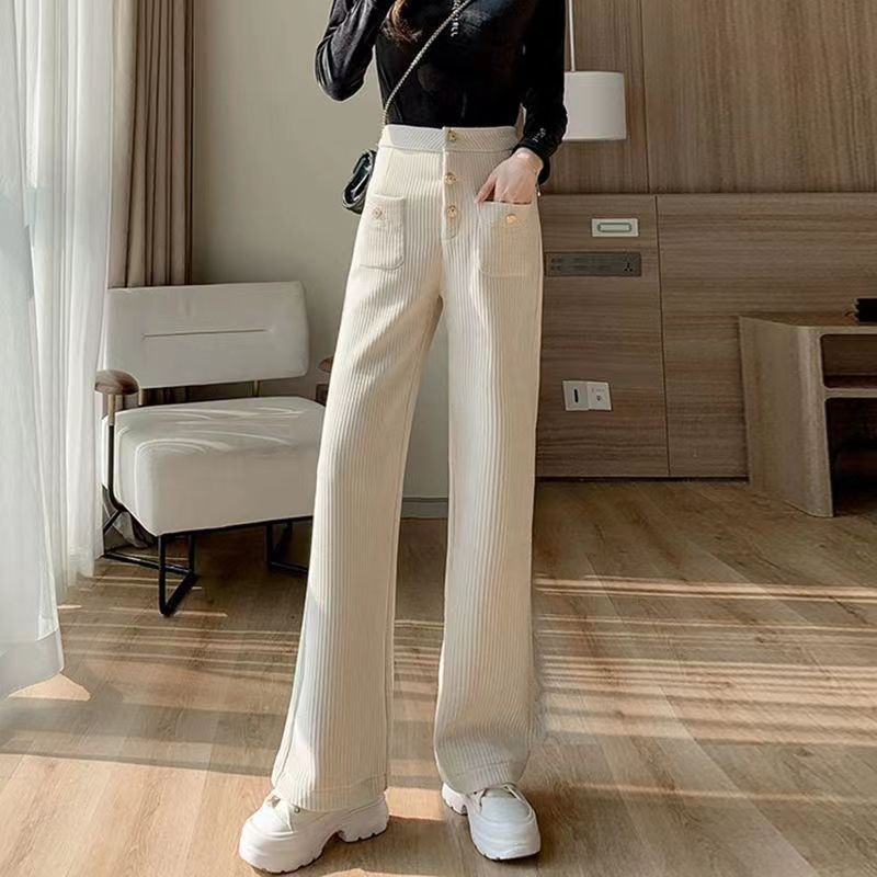 Quần Lông Cừu Ống Rộng Lưng Cao Phong Cách Mới