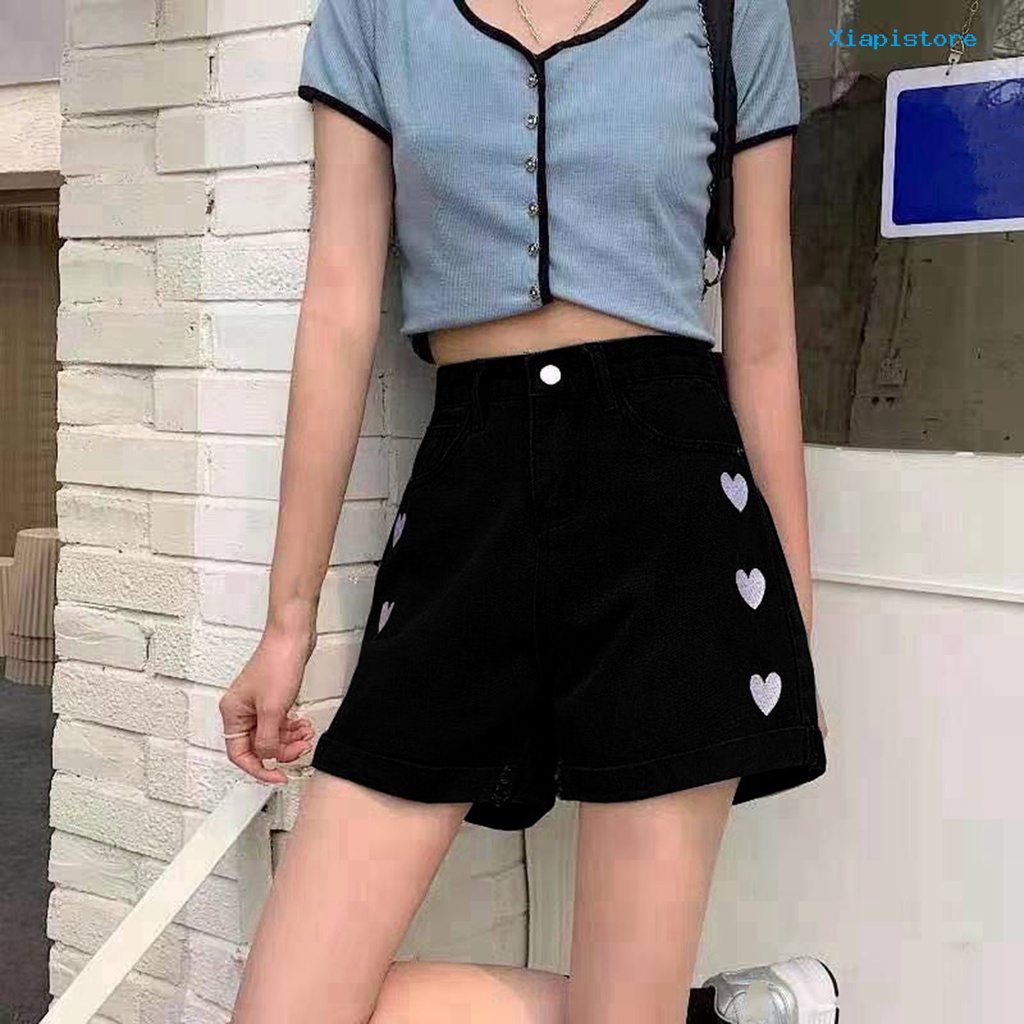 Quần Short Lưng Cao Ống Rộng Thêu Họa Tiết Thời Trang Mùa Hè Cho Nữ