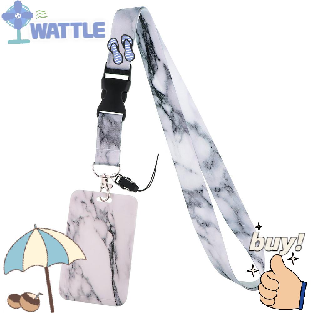 WTTLE Dây Đeo Thẻ ID Họa Tiết Đá Hoa Cương Màu Trắng Siêu Bền Tiện Dụng Cho Văn Phòng