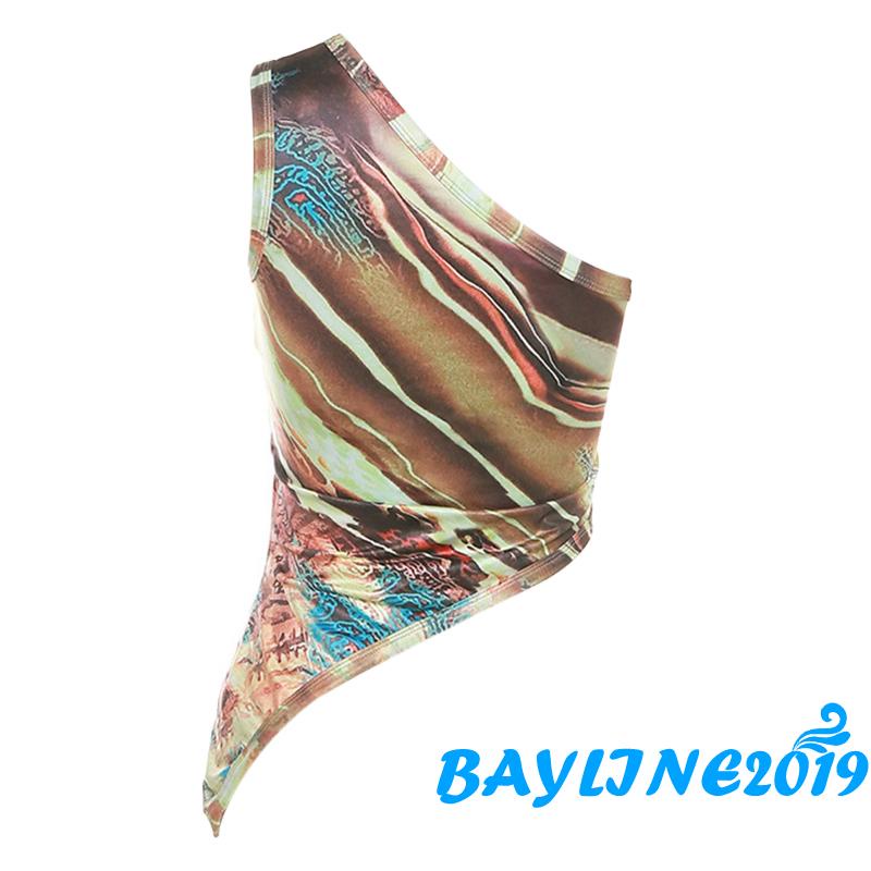 Áo Lửng Không Tay Lệch Vai In Họa Tiết Thời Trang Mùa Hè Cho Nữ