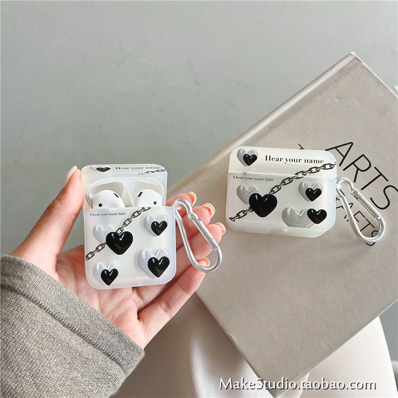 Vỏ Bảo Vệ Hộp Sạc Tai Nghe Airpods 2 3 1 1 / 2 I9s I10 I12 I11 Bằng TPU Mềm Họa Tiết Trái Tim Màu Đen