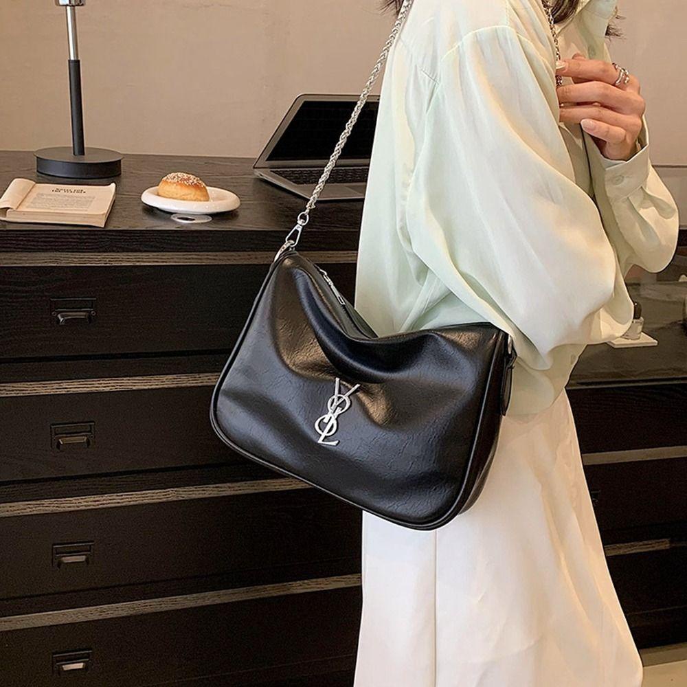 FALLFORBEAUTY Túi Xách Đeo Vai / Đeo Dưới Cánh Tay Bằng Da Pu Có Dây Xích Kim Loại Sức Chứa Lớn Đa Năng Cho Nữ Sinh