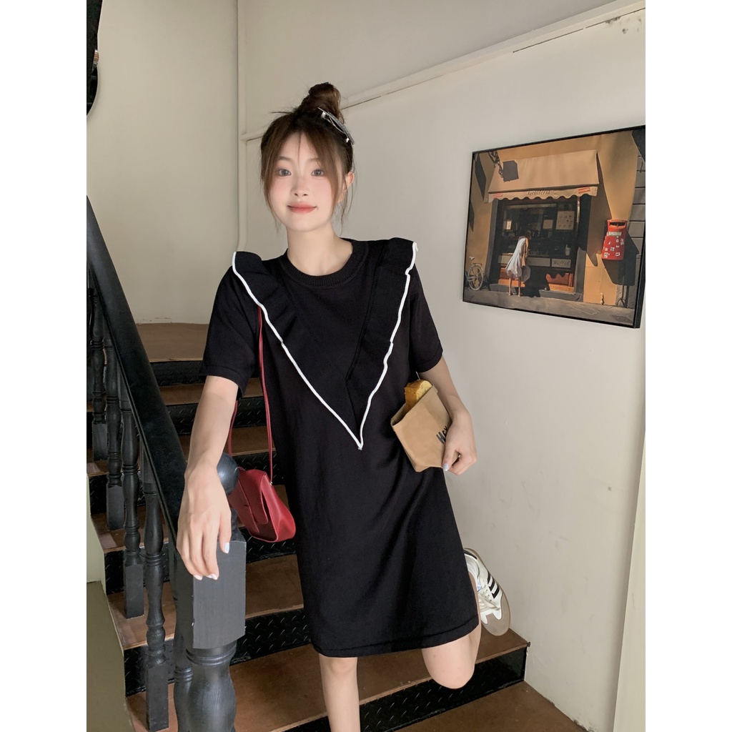 Đầm Dệt Kim Ngắn Cổ Tròn Phong Cách Hàn Quốc Thời Trang Mùa Hè Cho Nữ