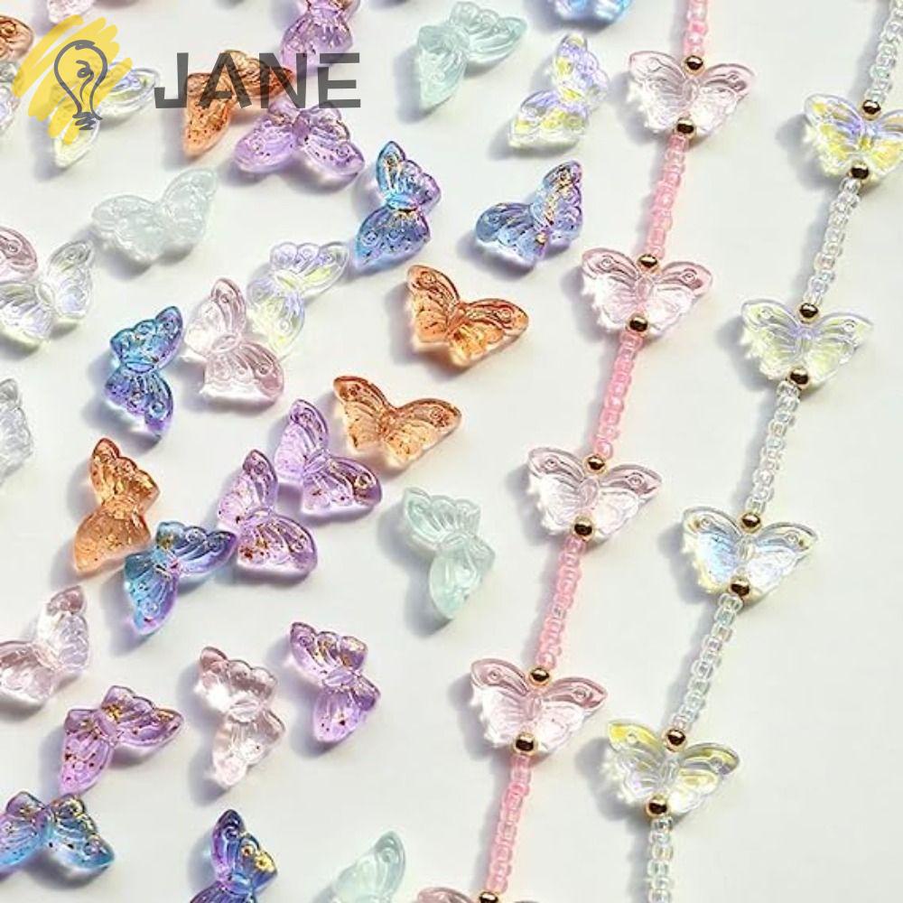 JANE Hạt Thủy Tinh Trong Suốt Hình Bướm Nhiều Màu Dùng Làm Vòng cổ DIY