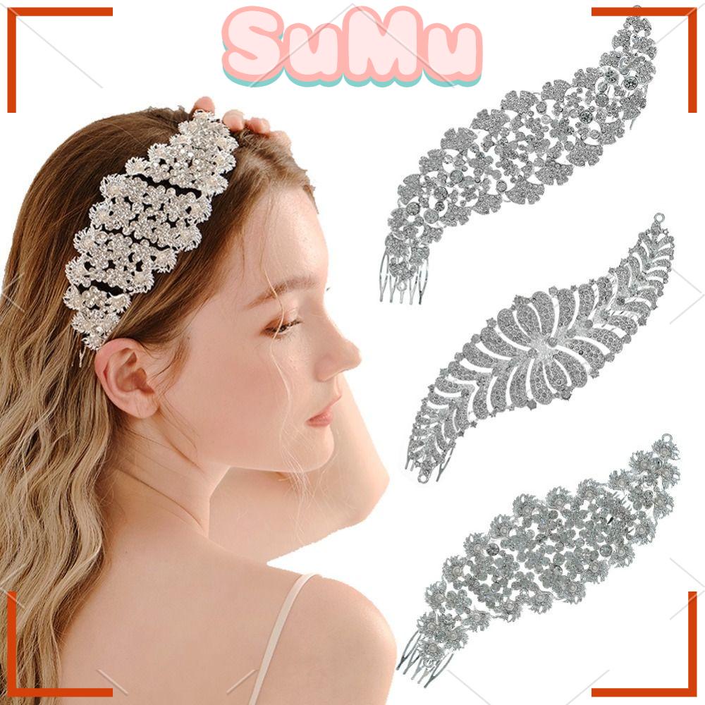 SUMU Lược Cài Tóc Đính Đá Pha Lê Màu Sắc Bạc Dành Cho Cô Dâu