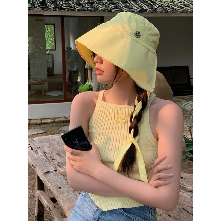 Mũ Bucket Chống Nắng Cột Dây Che Mặt Cỡ Nhỏ Thời Trang Xuân Hè Cho Nữ