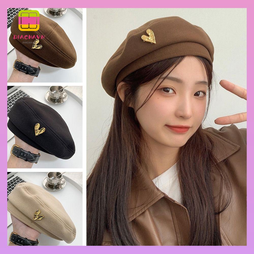 DIACHAVN Mũ Beret Len Màu Trơn Nhã Nhặn Thời Trang