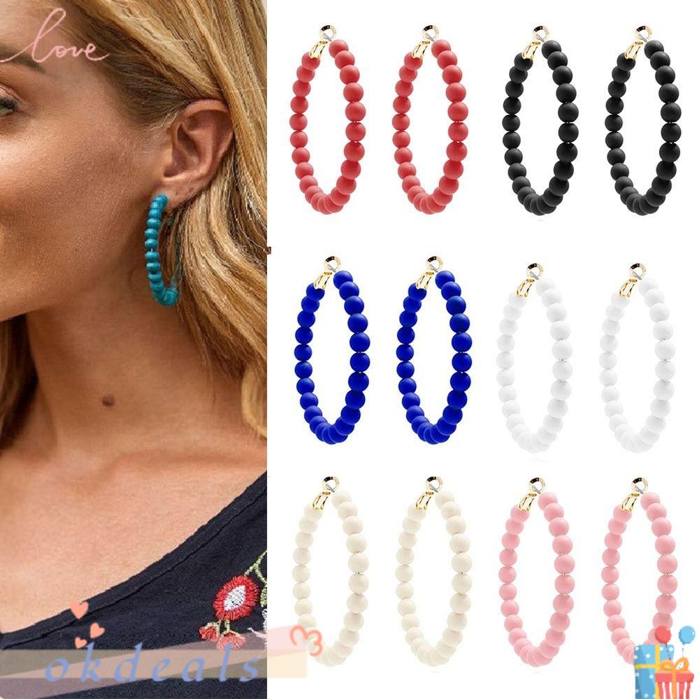 OKDEALS Bông Tai Xỏ Hạt Acrylic Hình Giọt Nước Phong Cách Bohemian Thời Trang Cho Nữ