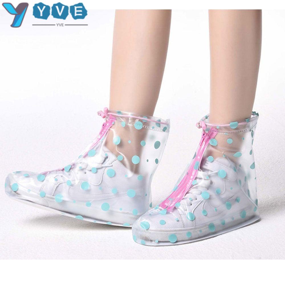 YVE 1 Cặp Vỏ Bọc Giày Bốt Cao Gót Họa Tiết Hoa / Chấm Bi Chống Thấm Nước Màu Trắng Thời Trang Cho Nữ