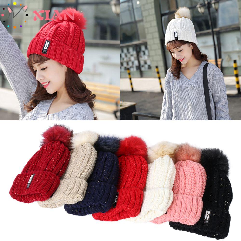 XIANTIN Mũ Len Chóp Quả Bông Thời Trang Cho Nữ