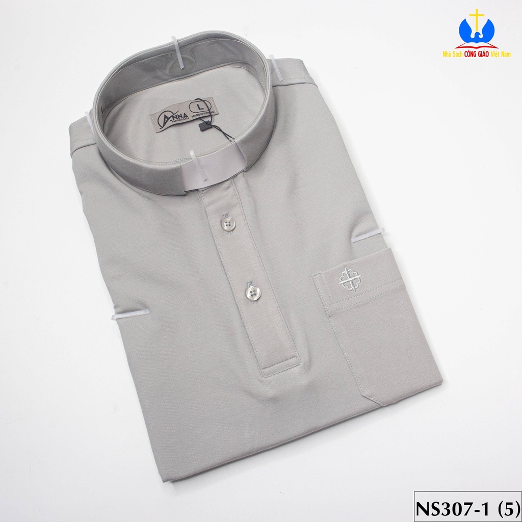 Áo thun Cổ Côn Linh Mục màu xám ngắn tay cao cấp NS307-1 Quà tặng Lễ quan thầy, truyền chức, sinh nhật cha xứ