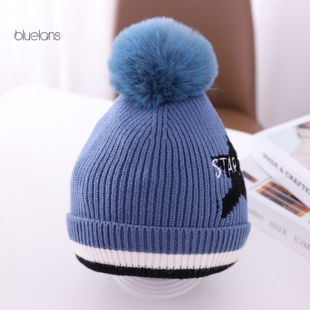 Mũ Beanie Dệt Kim Dày Dặn Đính Quả Bông Phong Cách Hip hop Thời Trang Thu Đông Cho Bé