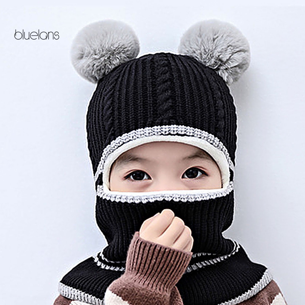 Bluelans Mũ Dệt Kim Giữ Ấm Tai Và Cổ Đính Hai Quả Bông Xinh Xắn Cho Bé